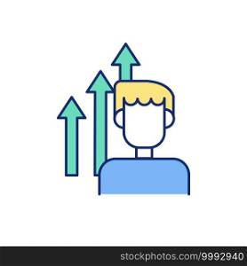 Personality development RGB color icon. Improving person capabilities and potential. Developing leadership, career-effective, communication skills. Reaching career goals. Isolated vector illustration. Personality development RGB color icon