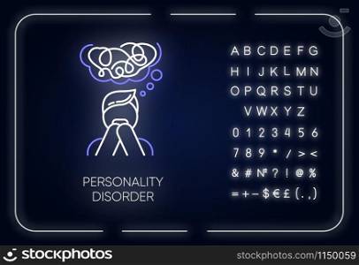 Personality disorder neon light icon. Maladaptive behaviour. Deviation. Mental health issue. Anxiety and distress. Glowing sign with alphabet, numbers and symbols. Vector isolated illustration