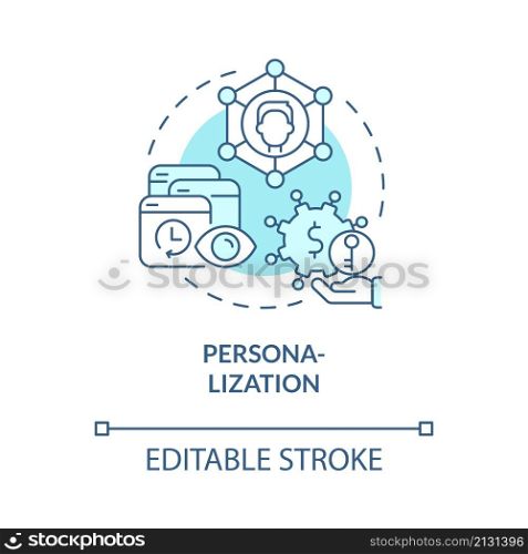 Personalization turquoise concept icon. Advantages of electronic learning abstract idea thin line illustration. Isolated outline drawing. Editable stroke. Roboto-Medium, Myriad Pro-Bold fonts used. Personalization turquoise concept icon
