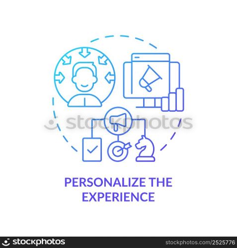 Personalize experience blue gradient concept icon. Target audience. Customer attention span abstract idea thin line illustration. Isolated outline drawing. Myriad Pro-Bold font used. Personalize experience blue gradient concept icon