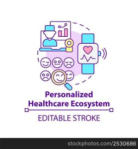 Personalized healthcare ecosystem concept icon. Mental health trend abstract idea thin line illustration. Isolated outline drawing. Editable stroke. Arial, Myriad Pro-Bold fonts used. Personalized healthcare ecosystem concept icon