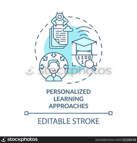 Personalized learning approaches blue concept icon. Individual education system digitalization abstract idea thin line illustration. Vector isolated outline color drawing. Editable stroke. Personalized learning approaches blue concept icon