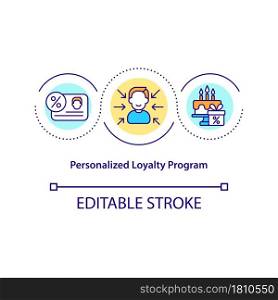 Personalized loyalty program concept icon. Clint personal data collection abstract idea thin line illustration. Sign up reward system. Vector isolated outline color drawing. Editable stroke. Personalized loyalty program concept icon