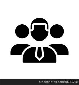 Personnel black glyph icon. Group of people working for company. Organization staff. Professional employees. Silhouette symbol on white space. Solid pictogram. Vector isolated illustration. Personnel black glyph icon