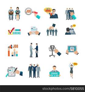 Personnel hiring and recruitment flat icons set isolated vector illustration. Hire Flat Icons Set