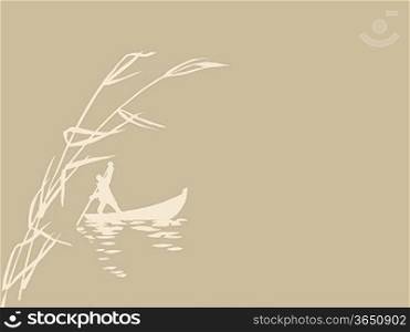 persons in boat on brown background, vector illustration