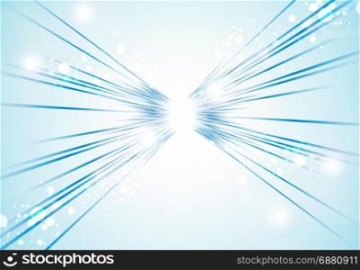 Perspective Abstract bright blue lights and lines background with sparkle and flare. Vector illustration