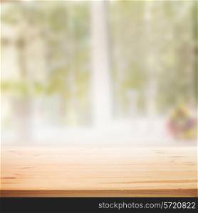 Perspective background with wooden table for your design. Vector illustration.