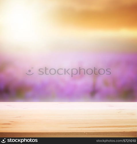 Perspective background with wooden table for your design. Vector illustration.