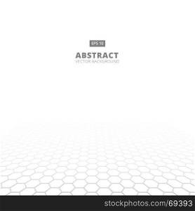Perspective grid pixel hexagonal texture black and white. Vector illustration. copy space