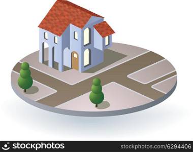 Perspective view of the village house in the