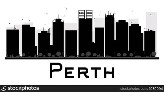 Perth City skyline black and white silhouette. Vector illustration. Simple flat concept for tourism presentation, banner, placard or web site. Business travel concept. Cityscape with landmarks