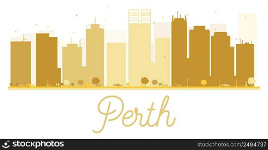 Perth City skyline golden silhouette. Vector illustration. Simple flat concept for tourism presentation, banner, placard or web site. Business travel concept. Cityscape with landmarks