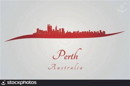 Perth skyline in red and gray background in editable vector file