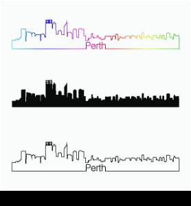 Perth skyline linear style with rainbow in editable vector file