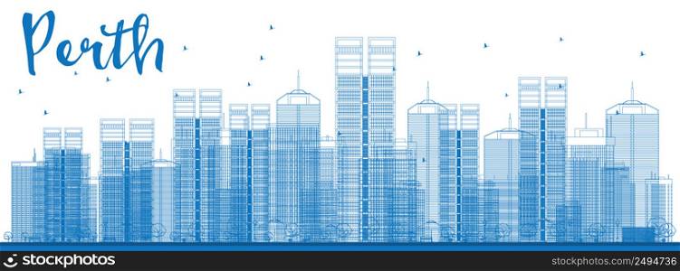 Perth skyline with blue buildings. Vector illustration. Business and tourism concept with skyscrapers. Image for presentation, banner, placard or web site