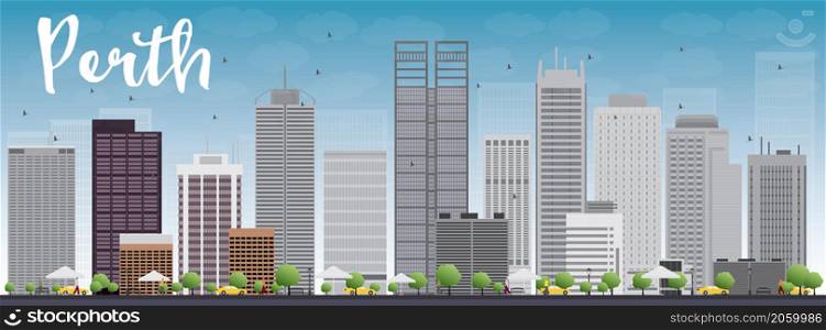 Perth skyline with grey buildings and blue sky. Vector illustration
