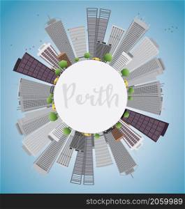 Perth skyline with grey buildings, blue sky and copy space. Vector illustration. Business travel and tourism concept with place for text. Image for presentation, banner, placard and web site.
