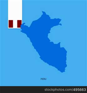 Peru Country Map with Flag over Blue background. Vector EPS10 Abstract Template background