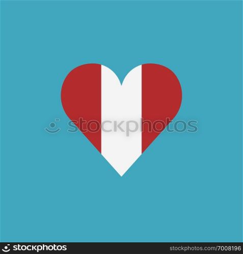 Peru flag icon in a heart shape in flat design. Independence day or National day holiday concept.