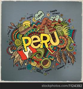Peru hand lettering and doodles elements background. Vector illustration. Peru hand lettering and doodles elements background.