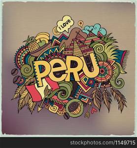 Peru hand lettering and doodles elements background. Vector illustration. Peru hand lettering and doodles elements background.
