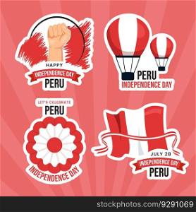 Peru Independence Day Label Illustration Flat Cartoon Hand Drawn Templates Background