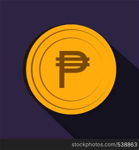 Peso icon in flat style on purple background. Peso icon, flat style