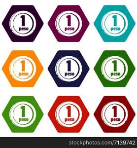 Peso icons 9 set coloful isolated on white for web. Peso icons set 9 vector