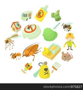 Pest control terminate icons set. Cartoon illustration of 16 pest control terminate, vector icons for web. Pest control terminate icons set, cartoon style
