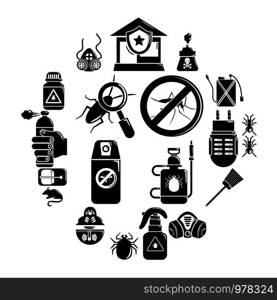 Pest control tools icons set. Simple illustration of 16 pest control tools, vector icons for web. Pest control tools icons set, simple style