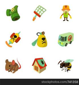 Pest icons set. Cartoon set of 9 pest vector icons for web isolated on white background. Pest icons set, cartoon style