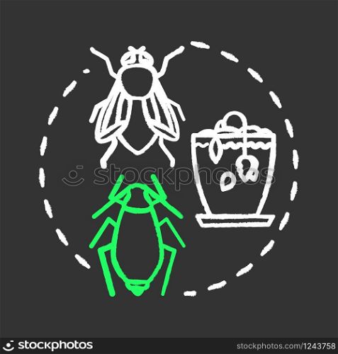 Pest identifier chalk RGB color concept icon. Indoor plants concern. Flowers care. Getting rid of bugs in houseplants idea. Vector isolated chalkboard illustration on black background