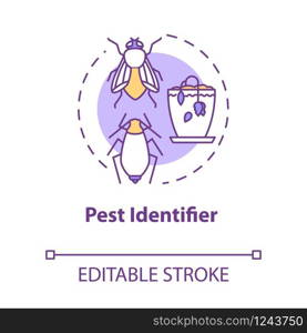 Pest identifier concept icon. Indoor plants concern. Flowers care. Getting rid of bugs in houseplants idea thin line illustration. Vector isolated outline RGB color drawing. Editable stroke