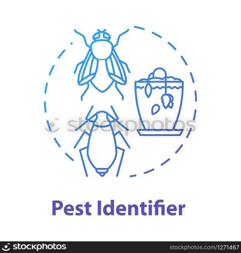 Pest identifier concept icon. Indoor plants concern. Flowers care. Getting rid of bugs in houseplants idea thin line illustration. Vector isolated outline RGB color drawing
