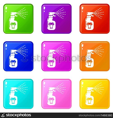Pesticide icons set 9 color collection isolated on white for any design. Pesticide icons set 9 color collection
