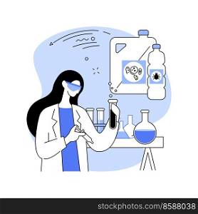 Pesticide manufacturing isolated cartoon vector illustrations. Woman creating pesticides in laboratory, agribusiness industry, agricultural input sector, mixing ingredients vector cartoon.. Pesticide manufacturing isolated cartoon vector illustrations.