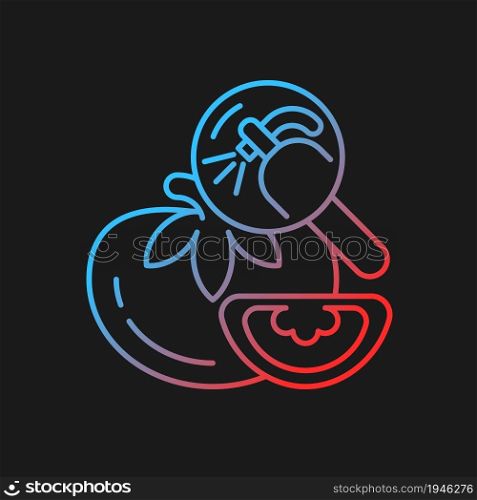 Pesticide residue testing gradient vector icon for dark theme. Food product pesticide hazard. Chemical analysis. Thin line color symbol. Modern style pictogram. Vector isolated outline drawing. Pesticide residue testing gradient vector icon for dark theme
