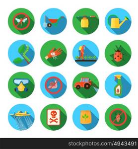 Pesticides Round Icons Set . Pesticides and farming round shadow icons set flat isolated vector illustration