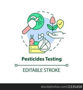 Pesticides testing concept icon. Food testing service abstract idea thin line illustration. Detecting toxic substances. Isolated outline drawing. Editable stroke. Arial, Myriad Pro-Bold fonts used. Pesticides testing concept icon
