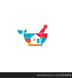 Pestle and mortar and home icon logo. Medicine home delivery service logo concept.