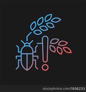 Pests danger gradient vector icon for dark theme. Insects and diseases damage harvest. Farming problem. Food insecurity. Thin line color symbol. Modern style pictogram. Vector isolated outline drawing. Pests danger gradient vector icon for dark theme