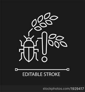 Pests danger linear icon for dark theme. Insects and diseases damage harvest. Hunger reason. Thin line customizable illustration. Isolated vector contour symbol for night mode. Editable stroke. Pests danger linear icon for dark theme
