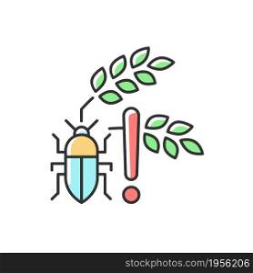 Pests danger RGB color icon. Insects and diseases damage harvest. Hunger and starvation reason. Farming problem. Food insecurity. Isolated vector illustration. Simple filled line drawing. Pests danger RGB color icon
