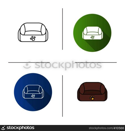 Pet bed icon. Flat design, linear and color styles. Isolated vector illustrations. Pet bed icon