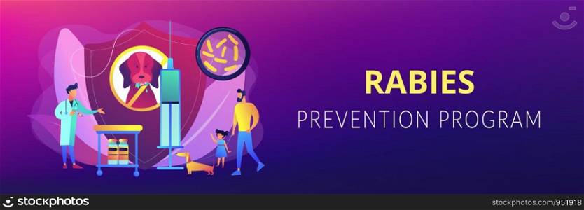 Pet care. Animal protection. Veterinary service, vet hospital. Rabies and your pet, home animals vaccination, rabies prevention program concept. Header or footer banner template with copy space.. Rabies and your pet concept banner header