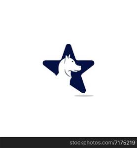 Pet care logo design. Dog in star vector icon. Animal clinic illustration.