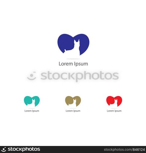 Pet care logo. Dog in heart vector icon, dog lover, animal clinic illustration.