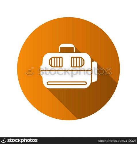 Pet carrier flat design long shadow glyph icon. Dog's transporter. Vector silhouette illustration. Pet carrier flat design long shadow glyph icon