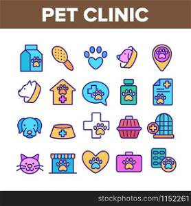 Pet Clinic Veterinary Collection Icons Set Vector Thin Line. Dog Paw On Heart And Medical Cross, Birdcage And Cell, Clinic Equipment Concept Linear Pictograms. Color Contour Illustrations. Pet Clinic Veterinary Collection Icons Set Vector